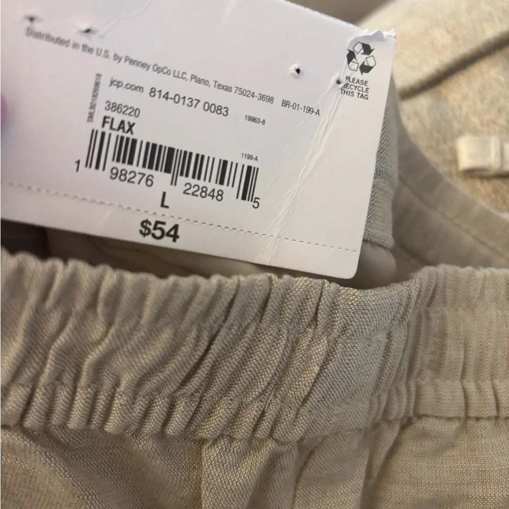 Women’s Liz Claiborne Pull-on Drawstring Linen-Blend Pants — Beige Sz L NWT